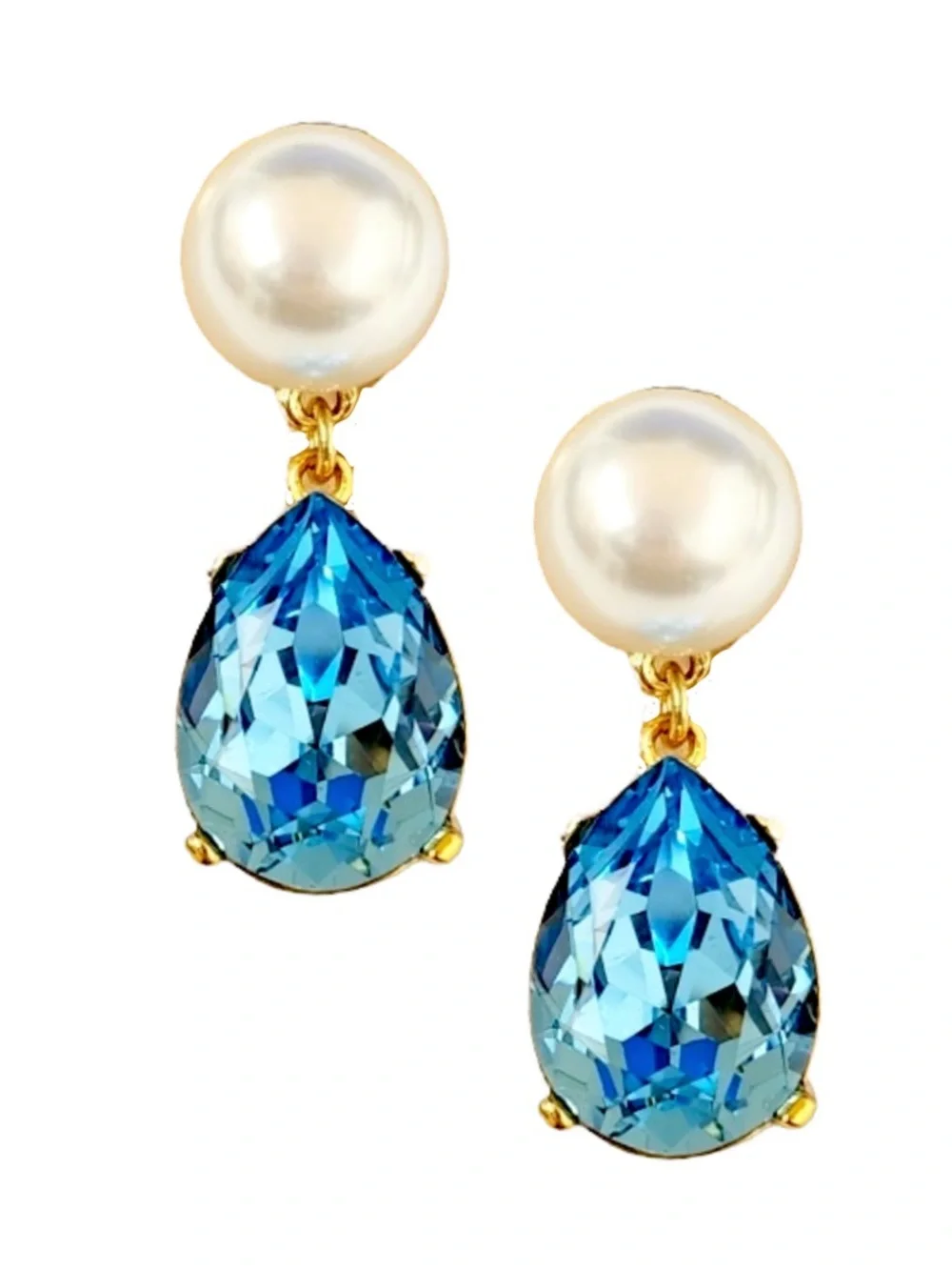 Kenneth Jay Lane Pearl and Aqua Gold-Tone Drop Earrings - Picture 6 of 6
